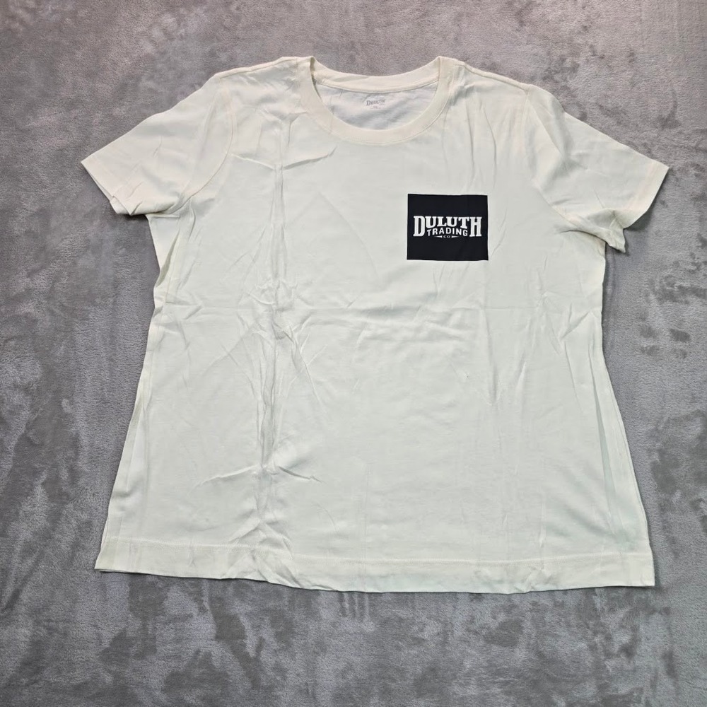 Duluth Trading Co Womens Short Sleeve Crew Neck Logo Graphic T-Shirt Cream XXL